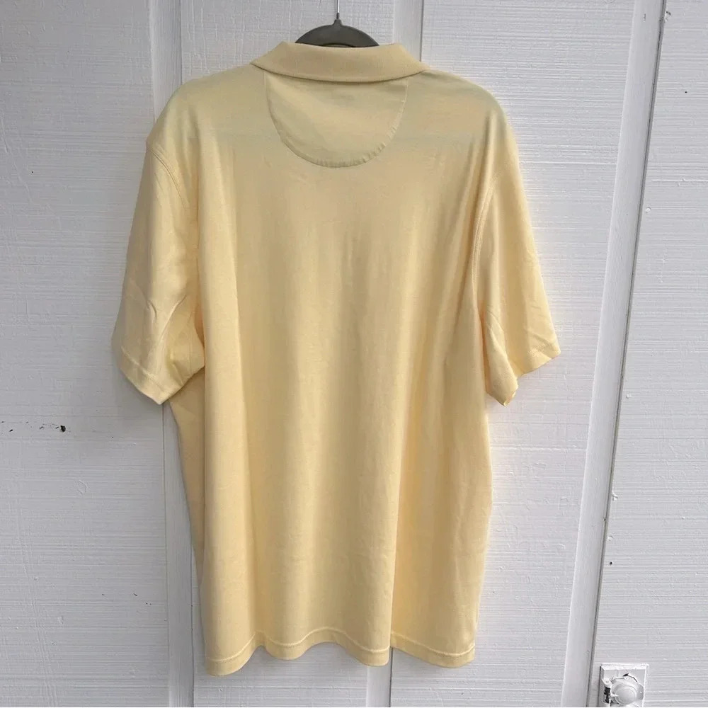 Men’s Tasso Elba 100% Cotton Rugby Polo‎ Button Front Golf Shirt in Lemon Butter - Picture 2 of 4
